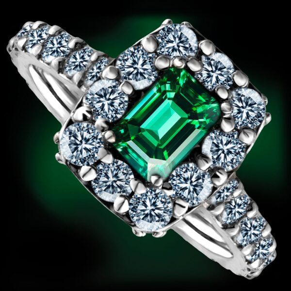 Złoty pierścionek z naturalnym szmaragdem i diamentami "Szmaragdowe uczucie"