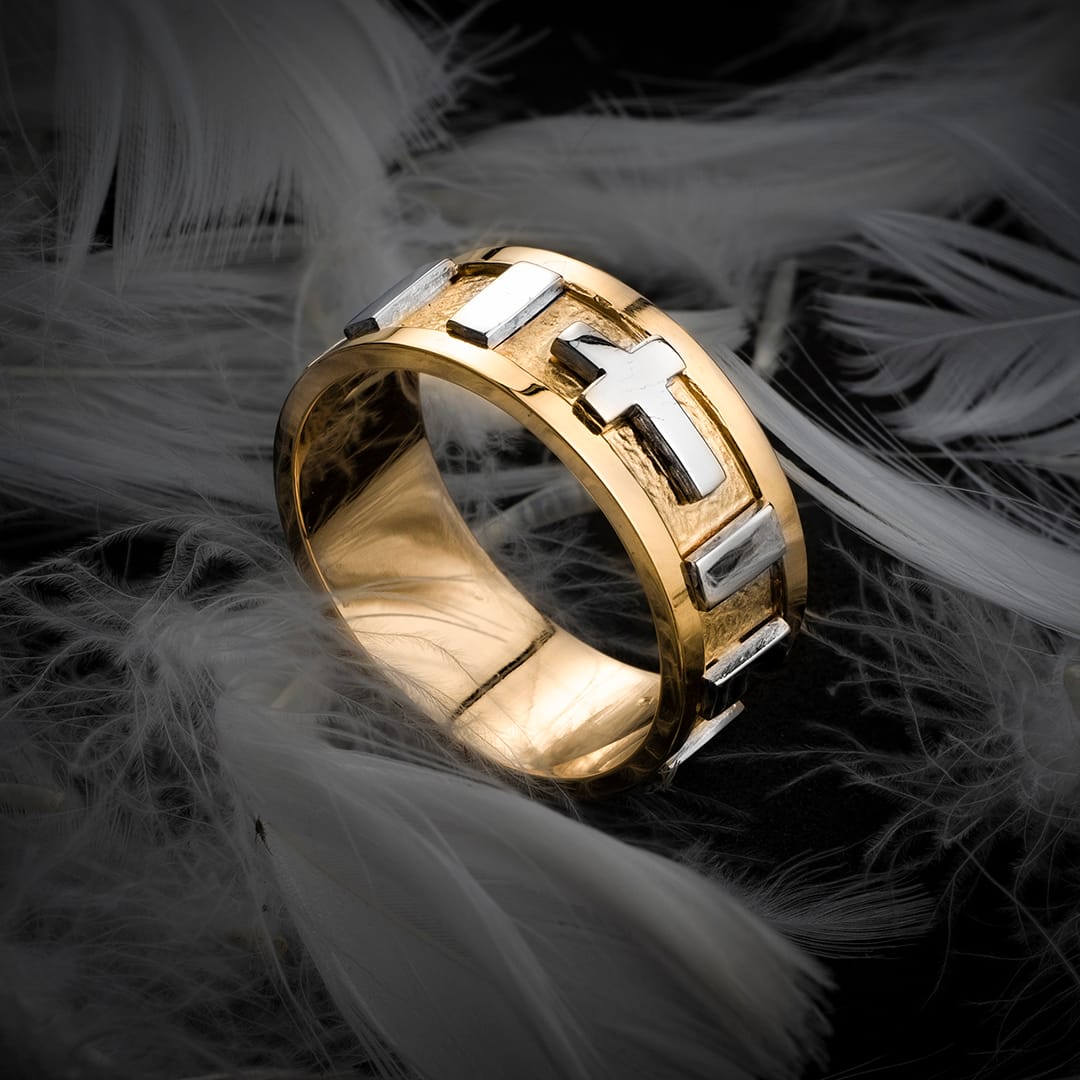 Masywny różaniec z białego i żółtego złota