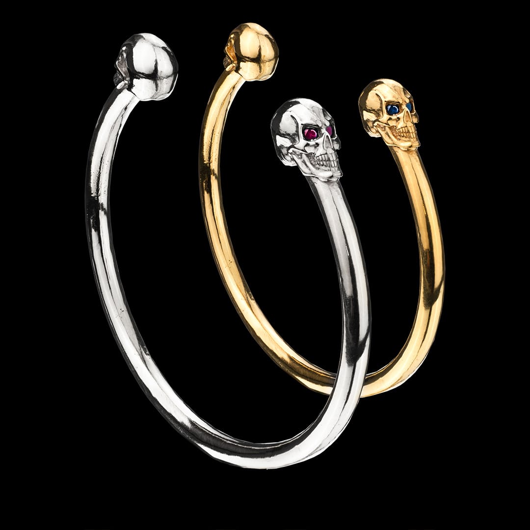 Pozłacana 14k złotem bransoletka trupie czaszki z naturalnymi kamieniami szlachetnymi