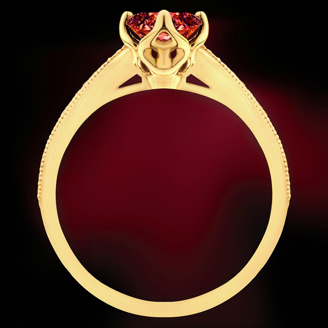 Złoty pierścionek moissanitami i naturalnym granatem „Red love”