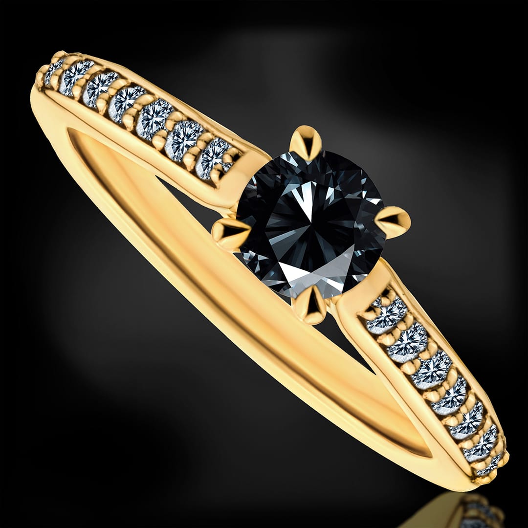 Złoty pierścionek z czarnym diamentem i moissanitami „Rebel”