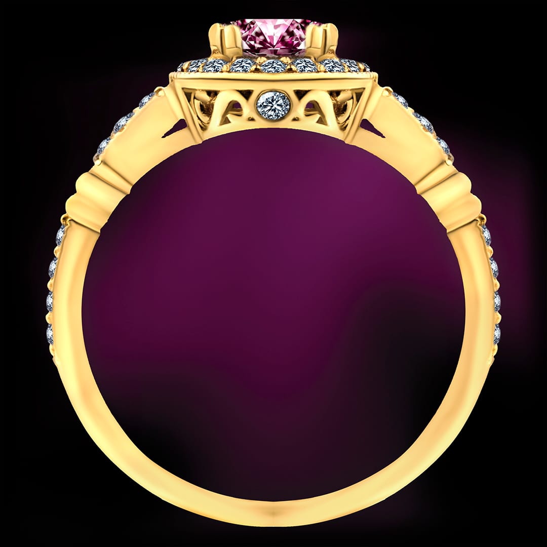 Złoty pierścionek z moissanitami „Pink shadow”